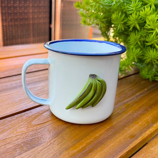Metal cup with beautiful 3D green plantains design it is used as a espresso cups-metal cups-camping mug-espresso cup-camping coffee mugs