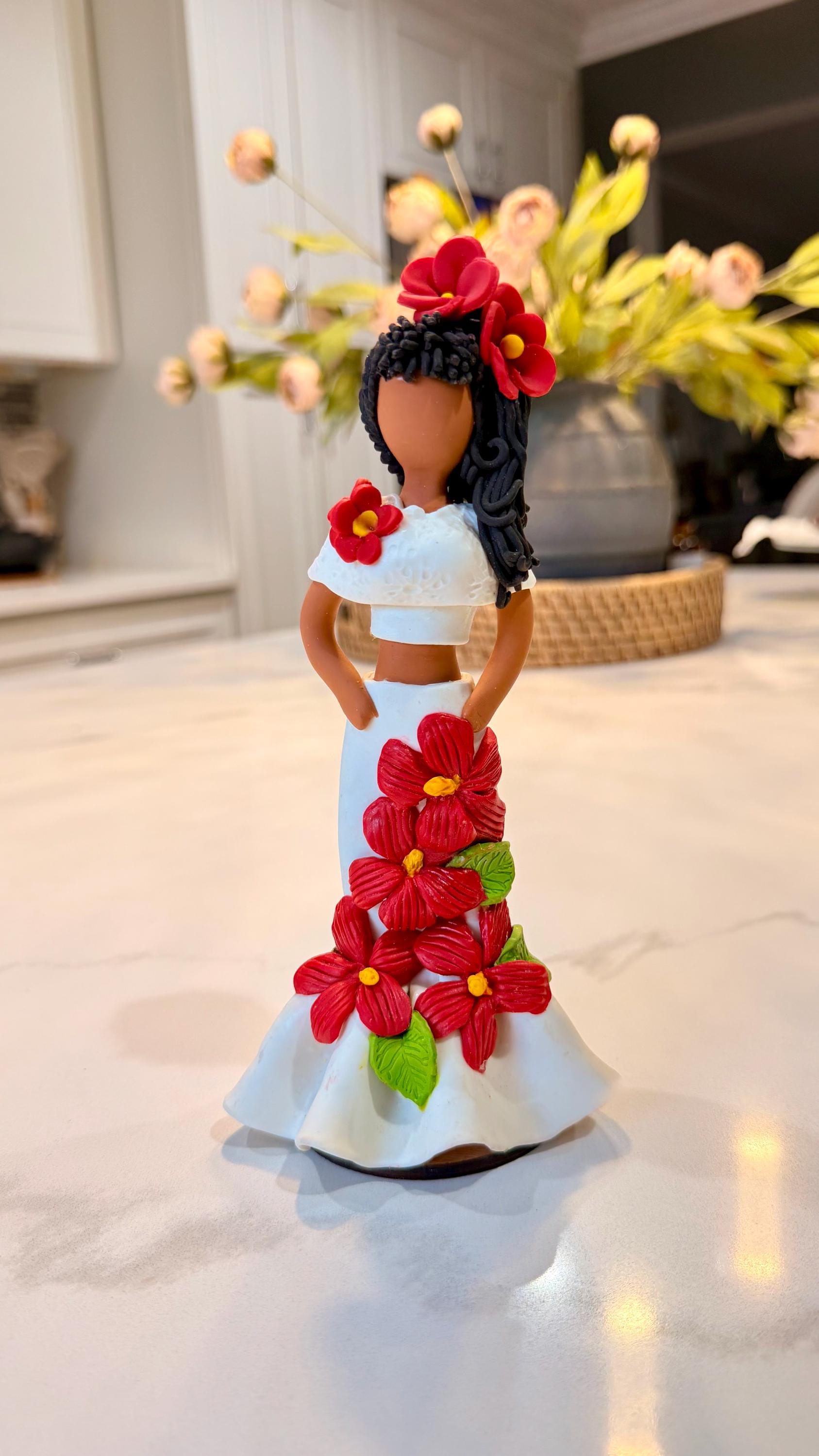 Beautiful Faceless Doll, Lime Doll, With a White Dress, Adorned