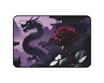Elegant Dragon and Rose Desk Mat | Gaming Desk Accessories, Office Décor, Gifts for Gamers, Work-from-Home Essentials, Stylish Mouse Pad