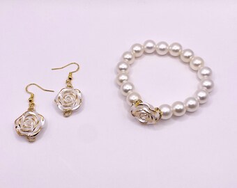 Matching Rose Bracelet & Earrings – Simple Elegant Jewelry Set