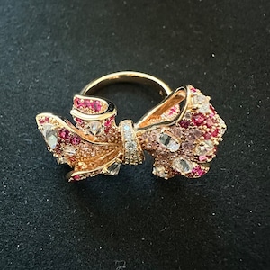 Bowknot diamond ring in 18k rose gold vermeil, premium handmade