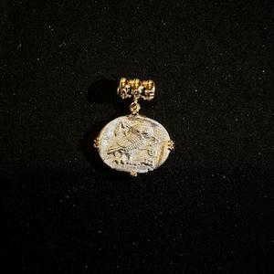 Oval ancient coin goddess Athena gold vermeil necklace pendant