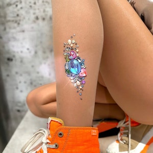 Sparkling Bespoke Tattoo Crystal Tights | Diamanté  Rhinestone Embellished Hosiery |Bedazzled Mesh Stockings | Exquisite Bling Pantyhose