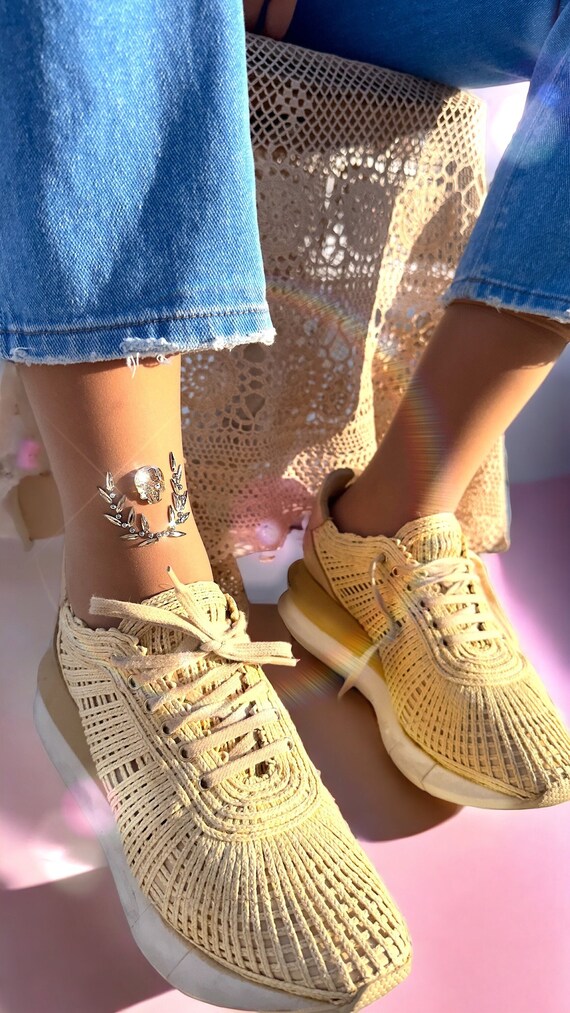 Bespoke Skull Rhinestone Anklet Statement Stockings Birthday Summer  Present Aesthetic Cozy Socks Minimal Dainty Anklet