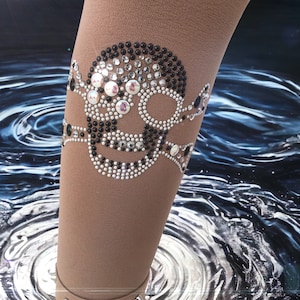 Skull Crystal Tattoo Tights Halloween Microfiber Ballet Statement Leggings Birthday Luxurious Gift Box Rhinestone Pantyhose Bling Hosiery.