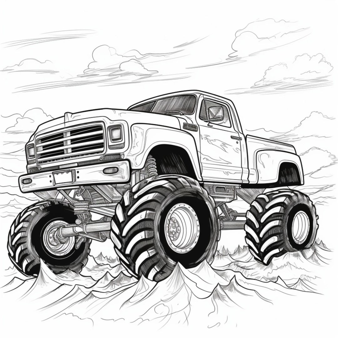 Monster Truck Coloring Page Etsy
