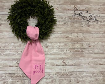 Monogrammed Wreath Sash, Gender Reveal Baby Shower Decor