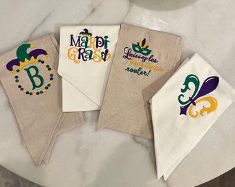 Embroidered Mardi Gras Wreath Sash: Personalized Linen Blend Door Decor