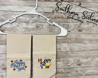 Embroidered Linen Wreath Sash: New Years, Christmas Decor