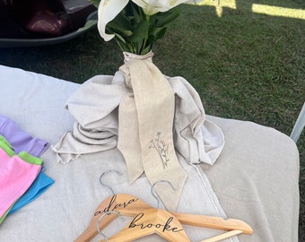 Embroidered Linen Bouquet Sash: Handmade Wedding Decor