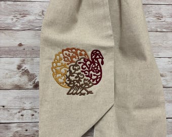 Embroidered Thanksgiving Wreath Sash: Linen Blend Door Decor