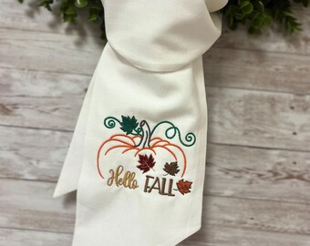 Embroidered Linen Fall Wreath Sash: Handmade Door Decor