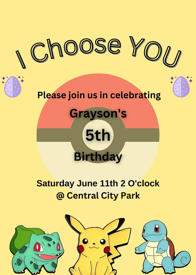 Pokémon Invitation Digital Invitation Party Invitation Kids Party