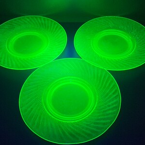 3 Anchor Hocking Uranium Depression Glass Plates
