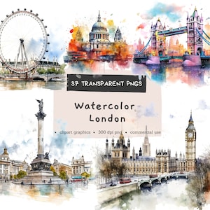 London Clipart scrapbooking png aquarela, pintables digitais, pacote aquarela clipart PNG, uso comercial, download instantâneo
