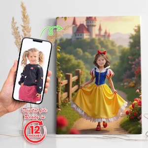 Custom Snow white Princess, Girl Poster, Personalized Portrait from Photo, Birthday Gift, Gift Idea for Girl, Kids&#39; Gifts, Canvas, Poster