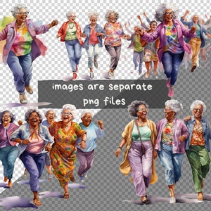 Watercolor Dancing Black Ladies Clipart, Funny Women PNG Bundle ...