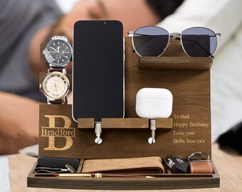 Benutzerdefinierte Dockingstation für Männer, Holz Telefon Dockingstation, Geschenk für ihn Freund, Schreibtisch Organizer, individuelle Geschenke für Papa, Vatertagsgeschenke