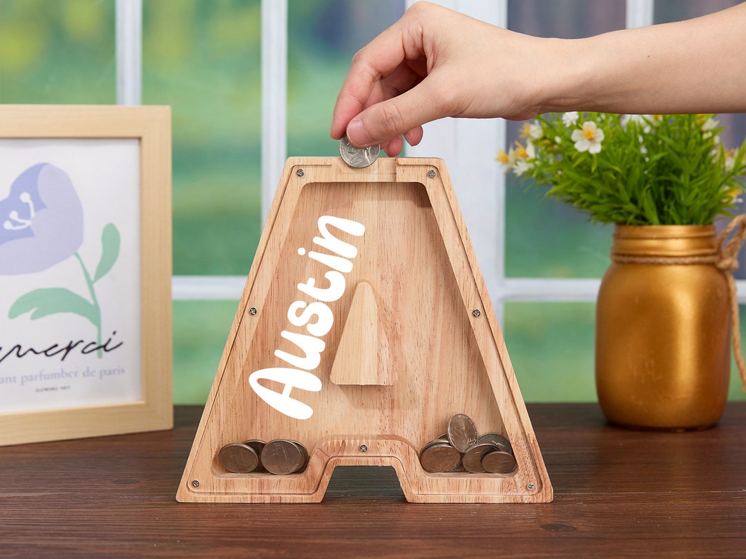 Personalize Wooden Letter Piggy Bank Initial Coin Bank for Kids Kids
