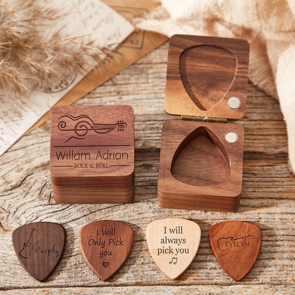 Personalized Guitar Picks,Custom Wooden Guitar Pick With Box Wooden Guitar Pick With Case Music Gifts for Guitarist Gifts For Guitar Player