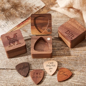 Custom Wood Guitar Picks With Box Personalized Guitar Pick Box Engraved Guitar Pick With Case Birthday Day Gifts Guitar Player Gifts For Him