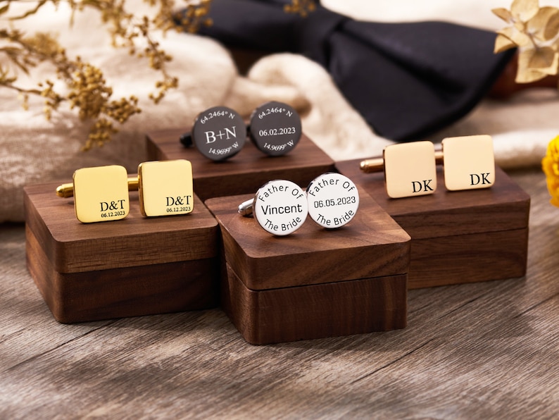 Personalisierte Manschettenknöpfe & Krawattenklammer Set Groomsmen Geschenk Gravur Manschettenknöpfe Trauzeuge Geschenk Box Jubiläumsgeschenk für Ehemann Bild 8