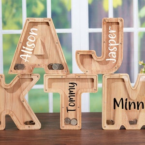 Kids Name Bank Custom Initial Bank Personalized Wooden Coin Bank Kids Piggy Bank Money Bank With Name Kids Room Décor Wood Gift For Kids