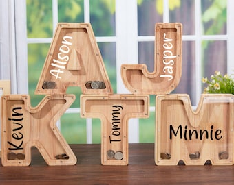 Kids Name Bank Custom Initial Bank Personalized Wooden Coin Bank Kids Piggy Bank Money Bank With Name Kids Room Décor Wood Gift For Kids