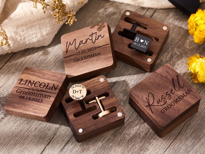 Personalisierte Manschettenknöpfe & Krawattenklammer Set Groomsmen Geschenk Gravur Manschettenknöpfe Trauzeuge Geschenk Box Jubiläumsgeschenk für Ehemann Bild 5