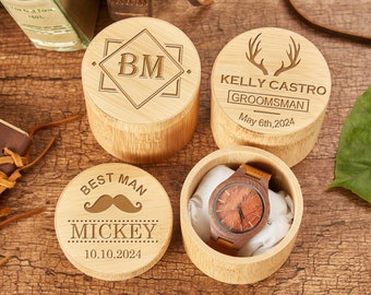 Relojes personalizados para hombres, reloj de madera con caja de reloj de madera, regalos de padrinos de boda, regalo de padrino, regalo de marido, regalo de novio, regalo del día del padre