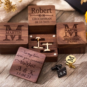 Personalisierte Manschettenknöpfe & Krawattenklammer Set Groomsmen Geschenk Gravur Manschettenknöpfe Trauzeuge Geschenk Box Jubiläumsgeschenk für Ehemann Bild 1