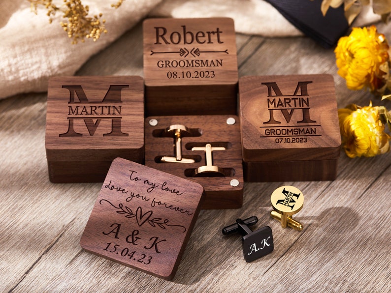 Personalized Cufflinks&Tie Clip Set Groomsmen Gift Engraved CuffLinks Best Man Gift For Him Groomsmen Gifts Box Anniversary Gift For Husband image 1