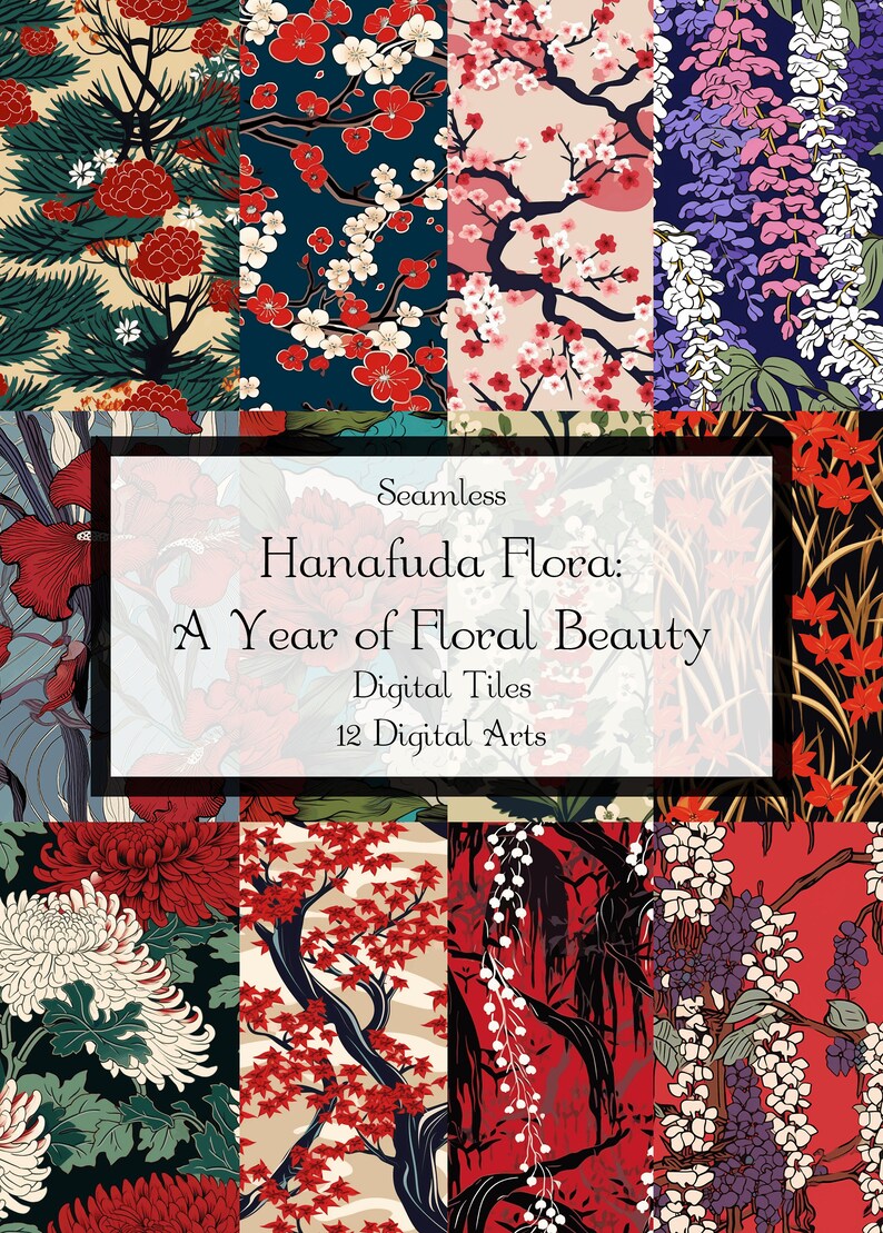 Hanafuda Flora: A Year of Floral Beauty Japanese Repeating Seamless ...