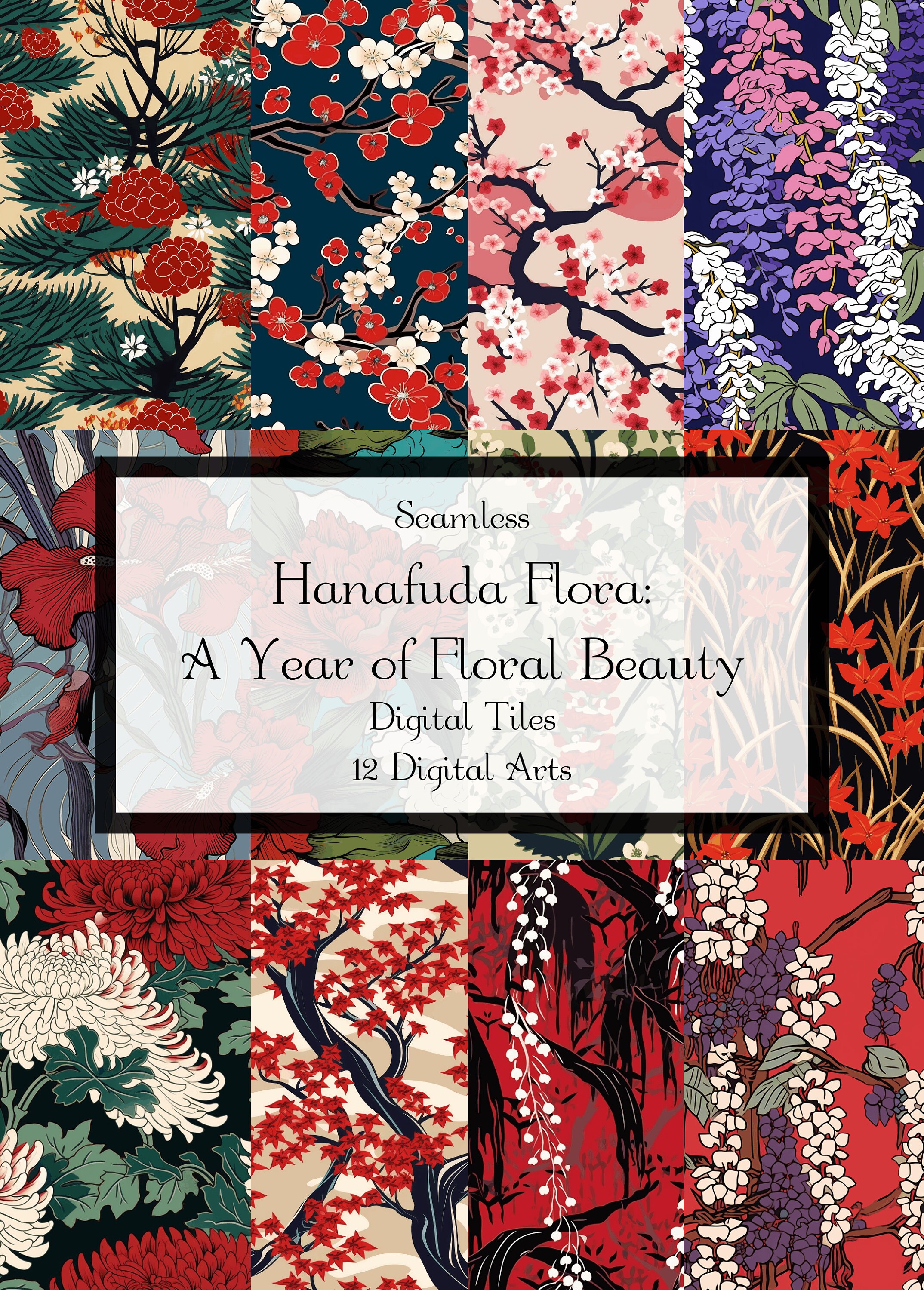 Hanafuda Flora: A Year of Floral Beauty Japanese Repeating Seamless ...