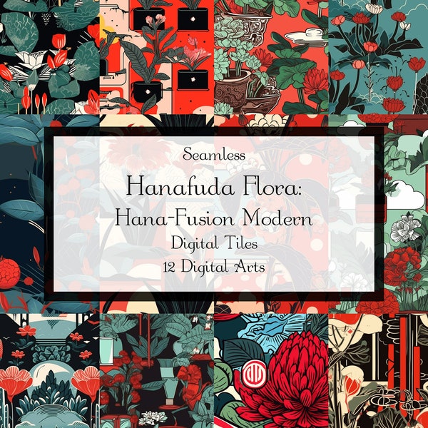 Hanafuda Flora: Hana-Fusion Modern - Japans herhalend naadloos bloemmotief - Direct download afdrukbaar scrapbookpapier