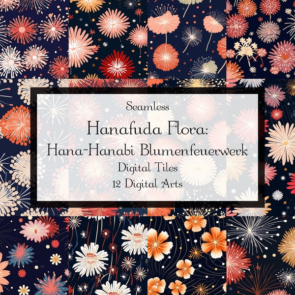 Hanafuda Flora: Hana-Hanabi Flowerfireworks - Japanese Repeating Seamless Floral Pattern - Direct Download Printable Scrapbookpaper