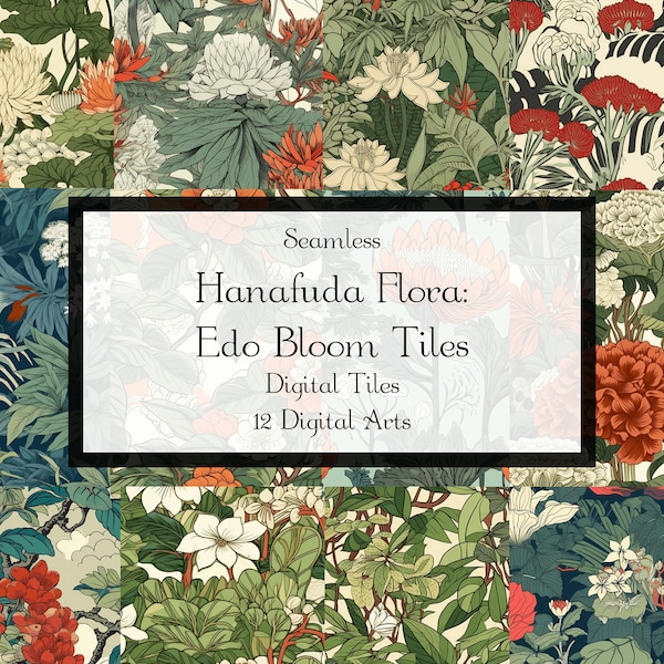 Hanafuda Flora: Edo Bloom Tiles - Japanese Repeating Seamless Floral Pattern - Direct Download Printable Scrapbookpaper