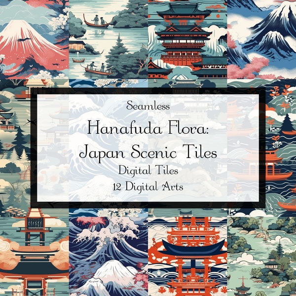 Hanafuda Flora: Japan Scenic Tiles - Japanese Repeating Seamless Floral Pattern - Direct Download Printable Scrapbookpaper