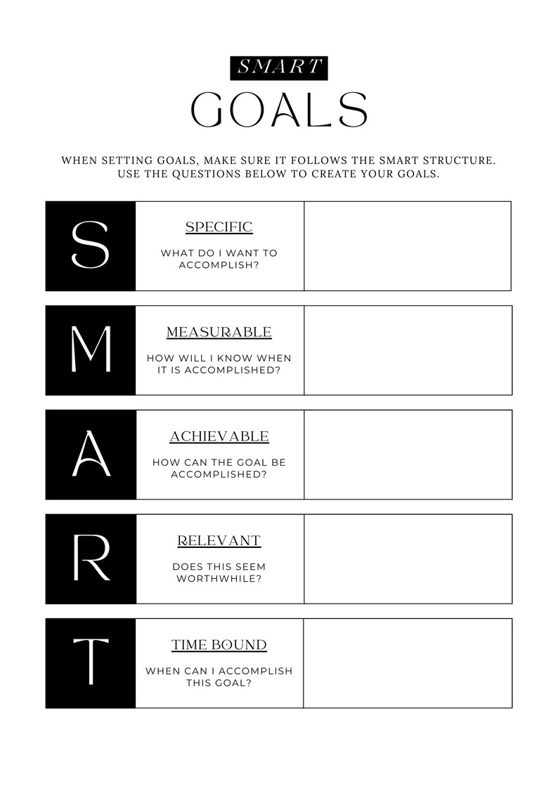 Printable SMART Goal, SMART Goal Planning Sheet, Goal Planner, A4, A5, Letter Size, Goal Tracker
