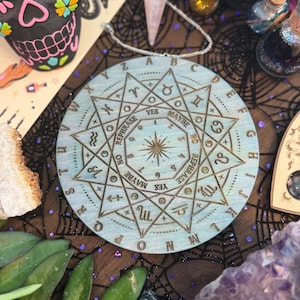 Wood Grain Pendulum Board with Crystal Pendulum– Laser Engraved Divination & Dowsing Tool for Energy Work, Readings, and Spiritual Practice.
