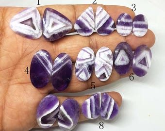 Chevron Amethyst Cabochon Paare: AAA Grade Lila & weiße Edelstein Amethyst Spitze.