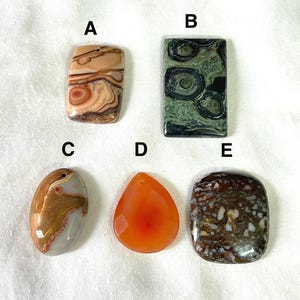Drilled Gemstone Cabochon Mix: 5pc Natural Stone Lot, 1.5mm Hole