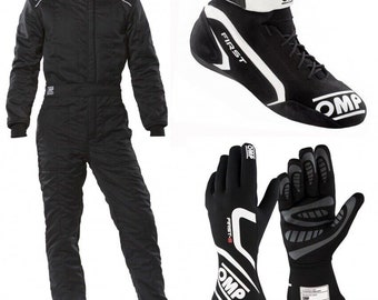 OMP Black Go Karting Race suit with free Shoes & gloves digitally printed level 2