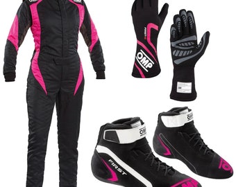 Tuta da gara Go Karting OMP da donna con scarpe e guanti gratuiti stampati digitalmente livello 2 Rosa per donna