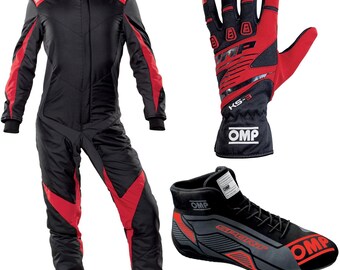 OMP Red Go Karting Race suit with free Shoes & gloves digitally printed level 2