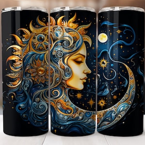 Sun and Moon Tumbler Celestial Sun Moon Tumbler Seamless Design Sublimation Tumbler Wrap Design Digital Download Skinny 20oz Tumbler PNG