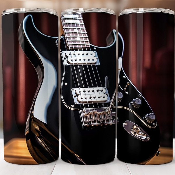 Electric Guitar Tumbler Seamless Design Music Gift Black Guitar Gift for Him Sublimation Tumbler Wrap Digital Download Skinny 20oz Tumbler