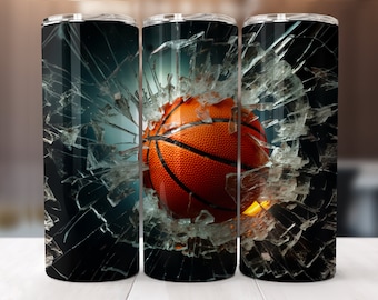Basketball Tumbler Seamless Design Basketball Breaking Glass Design Sublimation Tumbler Wrap Gift for Him Digital Download Skinny 20oz PNG