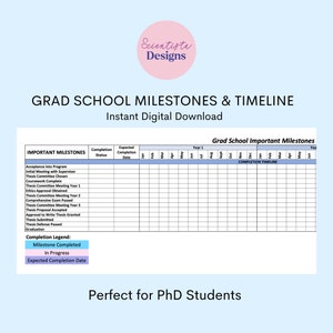 Mijlpalen voor PhD Grad School en driejarige tijdlijn | organisatie, PhD, Grad school, planning, Gantt-diagram, afdrukbaar, digitaal, direct downloaden