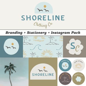 Brandingbundel voor kleine bedrijven Sun Beach Coastal-logo Instagram-pakket bedankt visitekaartjecanvasjabloon DIY kleurrijk Boho retro-logo